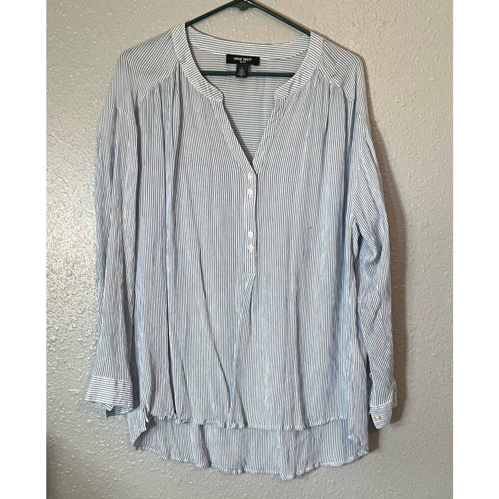 Nine West Large Beachy Shirt Long sleeve Striped Blue Lightweight Swim Cover up - Picture 6 of 6